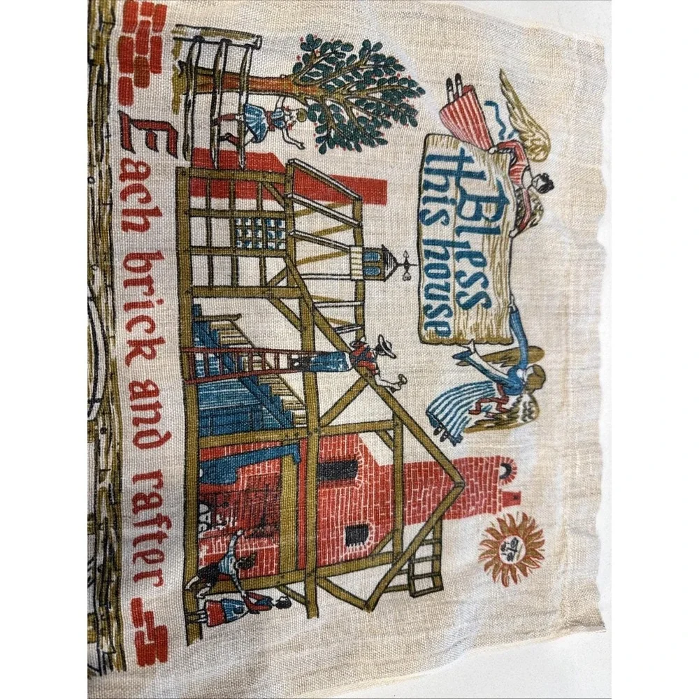 VTG Linen Tea Towels Calendar 1978 Folk Art &‎ 1 Solid Cream Brocade Floral